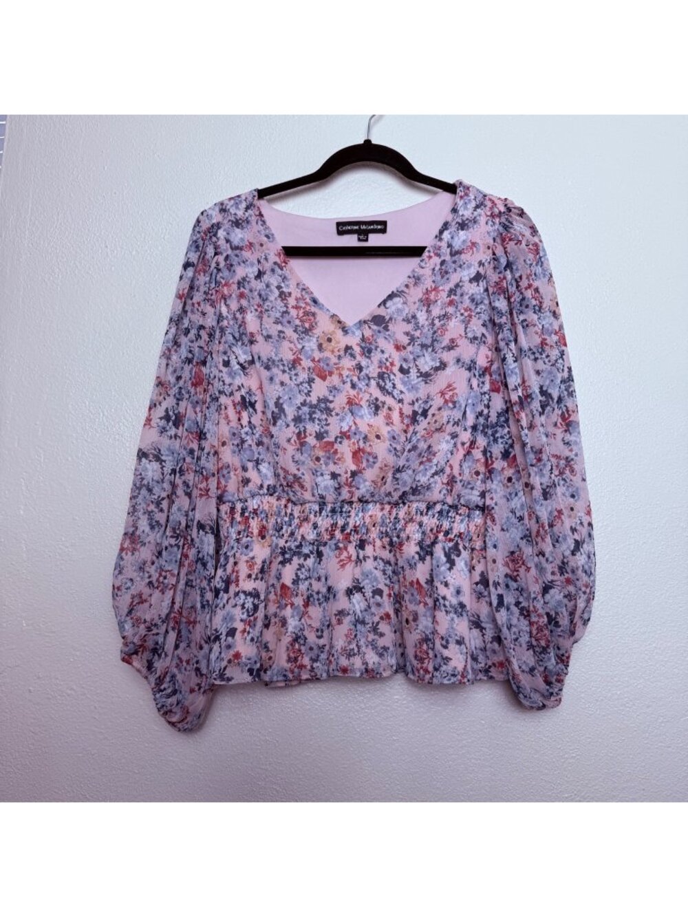 Catherine Malandrino Elastic Waist Floral Peplum Blouse Sz L